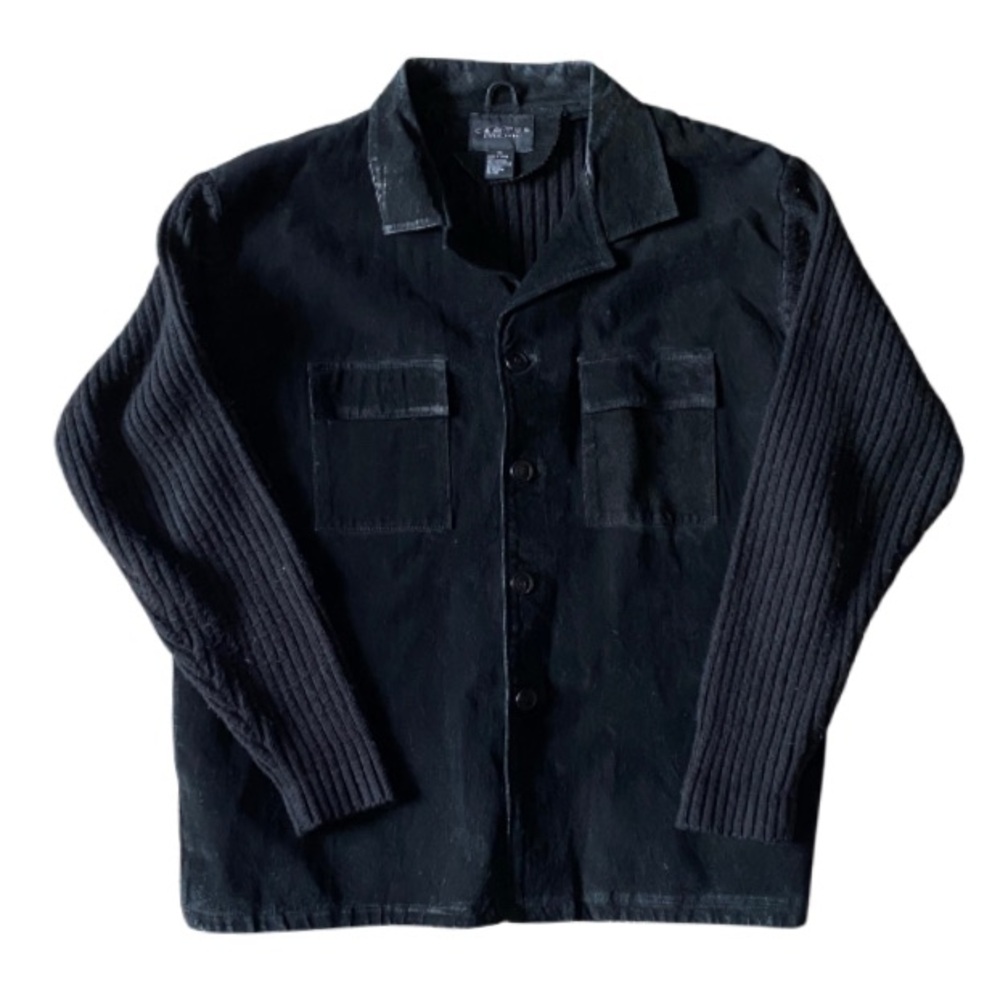 CACTUS BLACK LABEL Black Button 100% Leather Acrylic Nylon Jacket Size XL